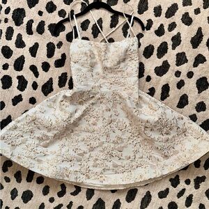 B. Darlin White & Gold Brocade Lace-Up Dress | Size 13/14